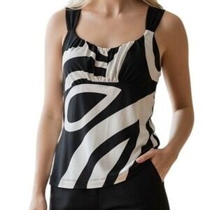WHITE HOUSE BLACK MARKET Signature Knits Black And‎ White Print EUC Size Small